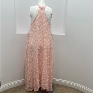 Zelle For She Pink Halter Sheer Fuzzy Maxi Dress Resort Cruise Fits Most